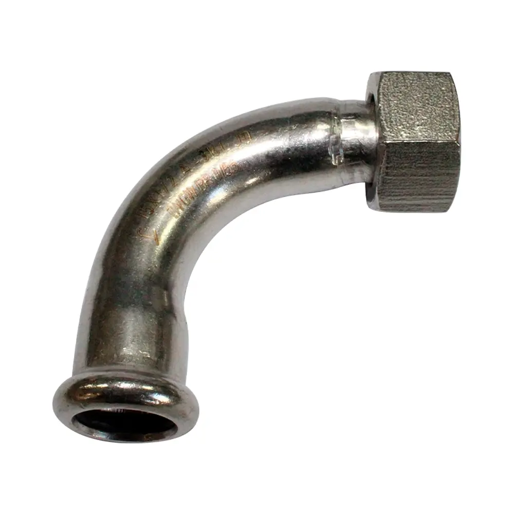 Curva racor loco 2 piezas con junta plana inoxidable